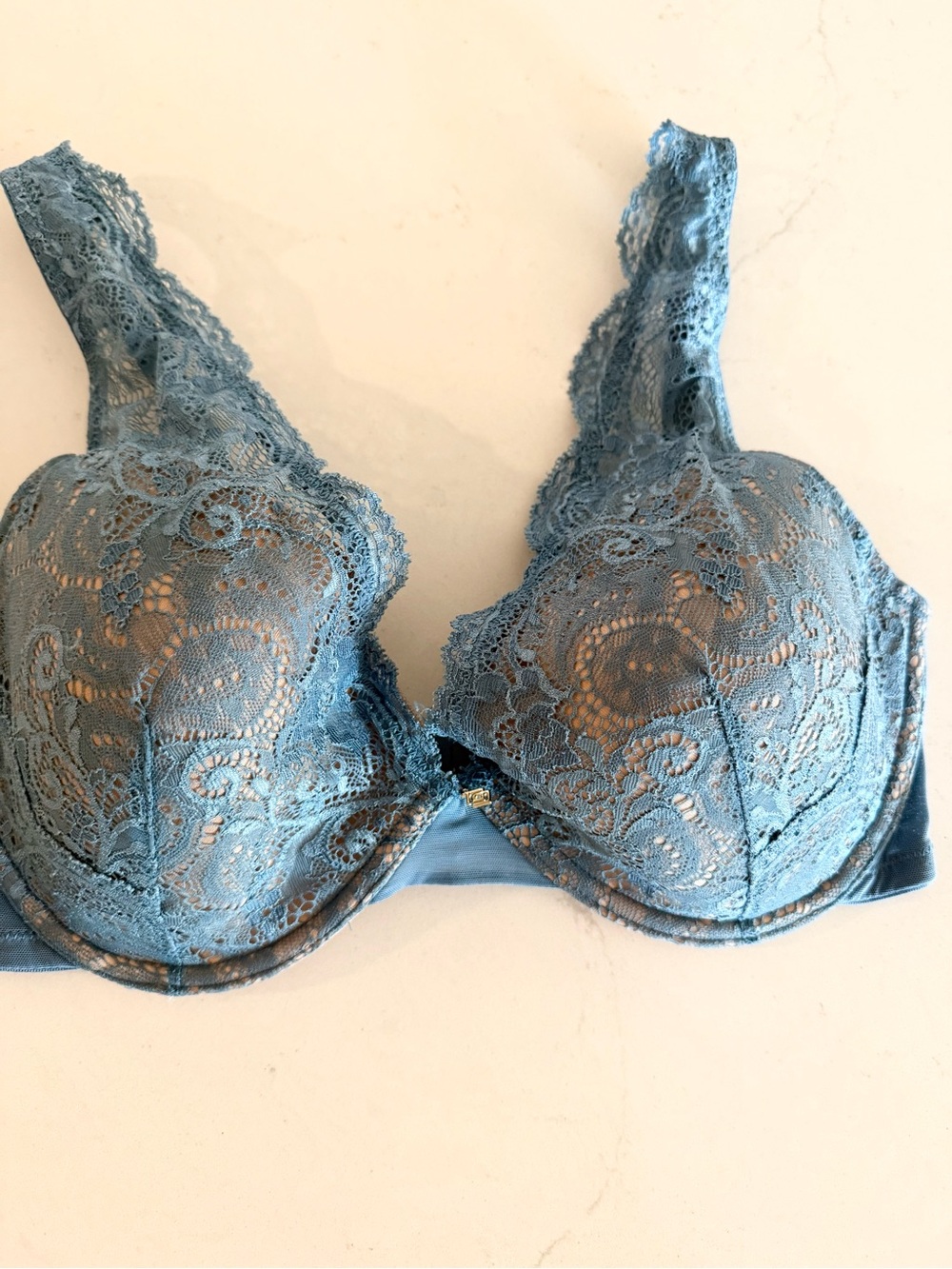 ThirdLove 24/7 Contour Plunge floral lace overlay small charm blue 32 F